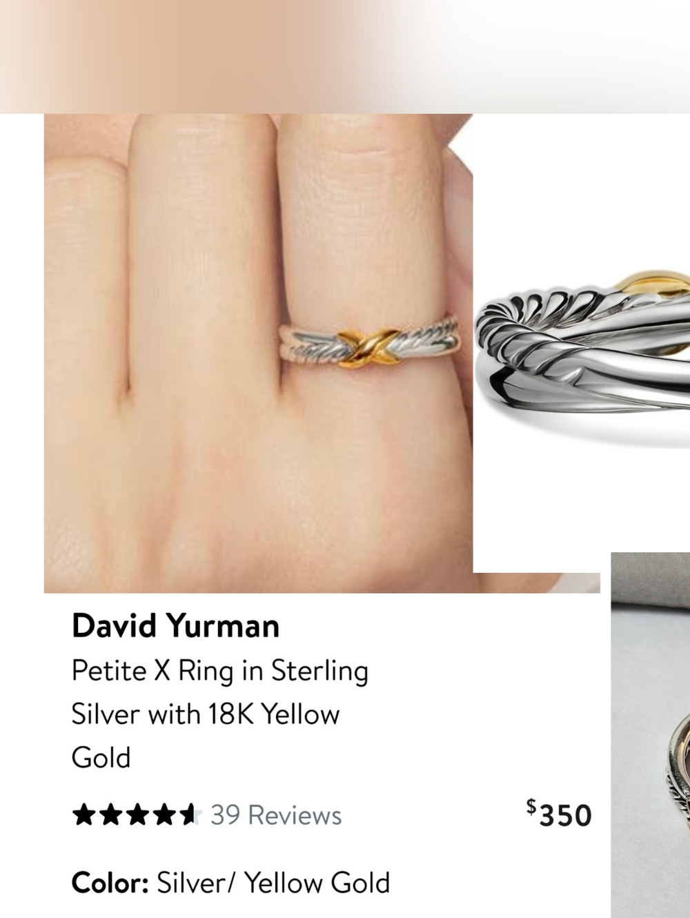 SOLD!! David Yurman Silver and 18K Yellow Gold X Ring - Women's.  #006